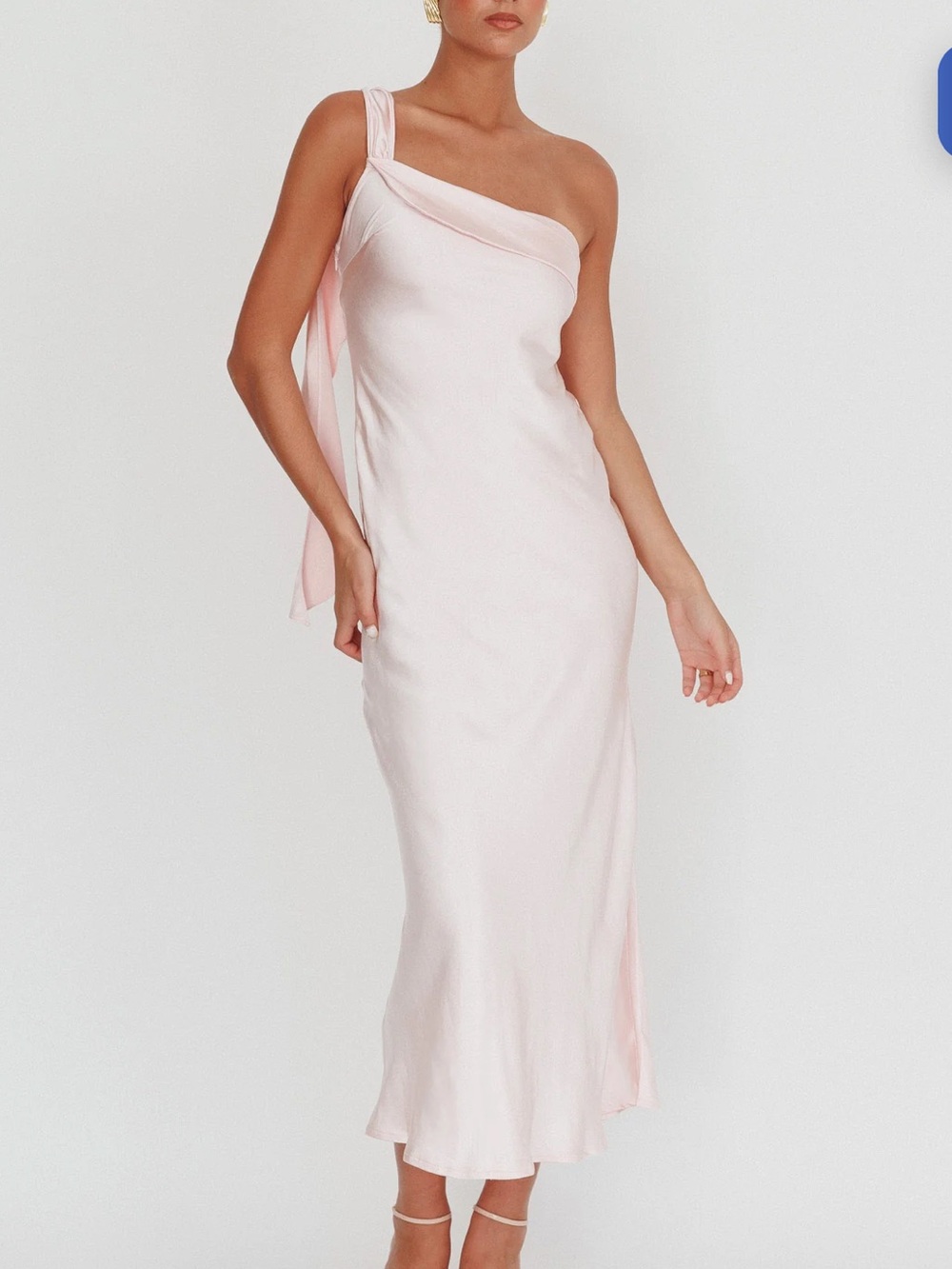 Selfie Leslie One-Shoulder Satin Dress in Cream